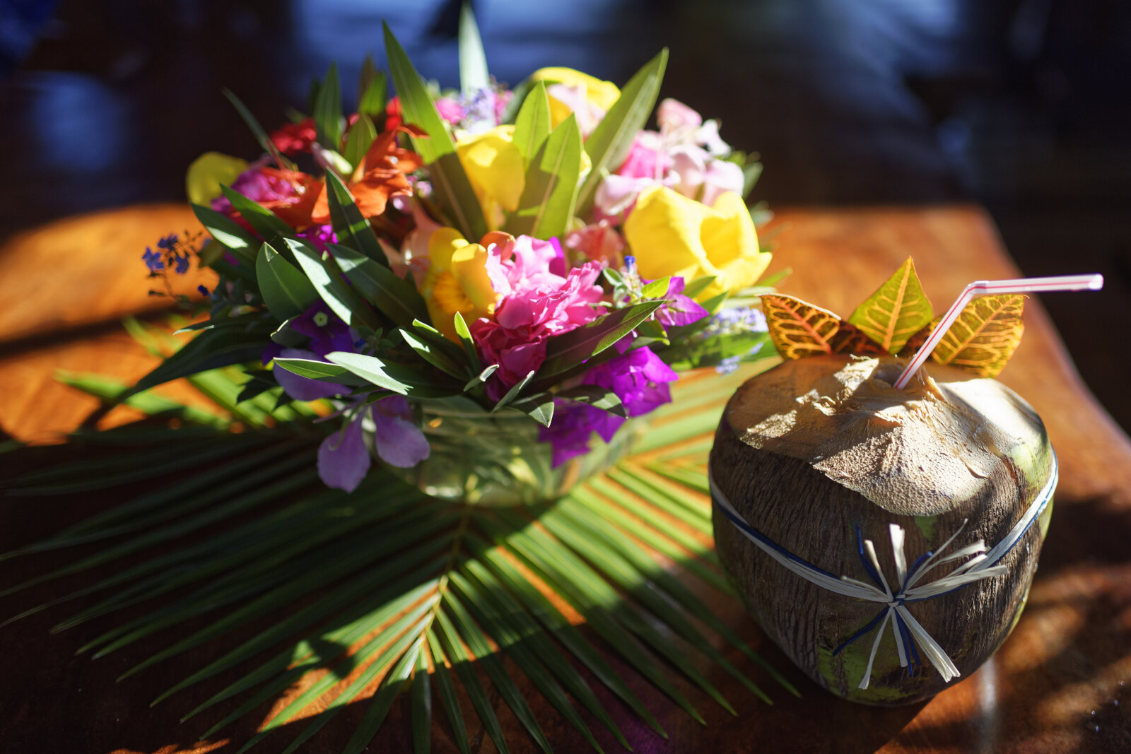 Flowers and coconut juice